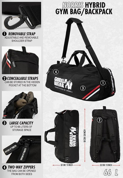 Norris Hybrid Gym Bag/Backpack - GORILLA WEAR - MOON Fitness