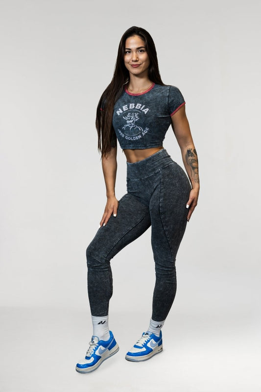 Washed High Waisted Leggings GYM WARRIOR 776 - NEBBIA - MOON Fitness
