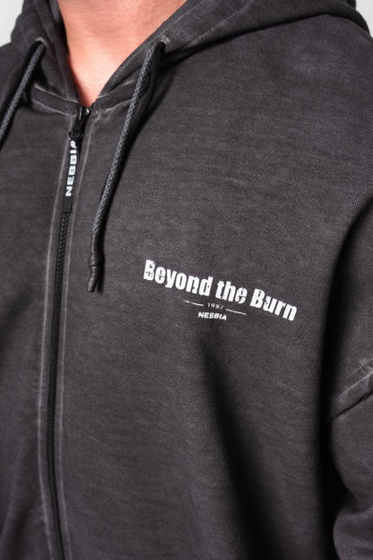 Washed - off Zip Up Hoodie GYM BRO 362 - NEBBIA - MOON Fitness