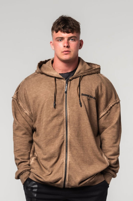 Washed - off Zip Up Hoodie GYM BRO 362 - NEBBIA - MOON Fitness