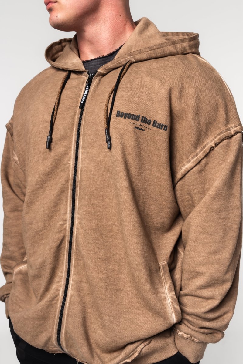 Washed - off Zip Up Hoodie GYM BRO 362 - NEBBIA - MOON Fitness